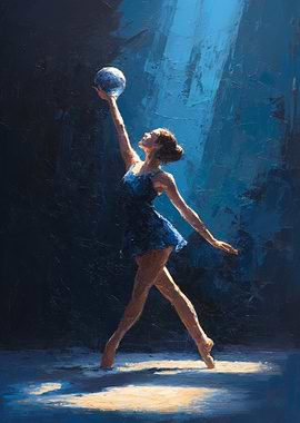 Ballerina with Ball in Blue Light | Rhythmic Gymnastics Poster