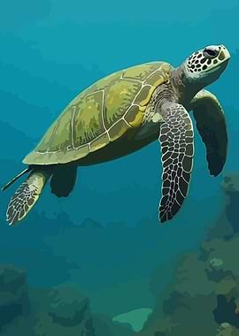 Sea Turtle Swimming Underwater