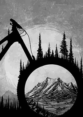 Mountain Bike Landscape Silhouette Art