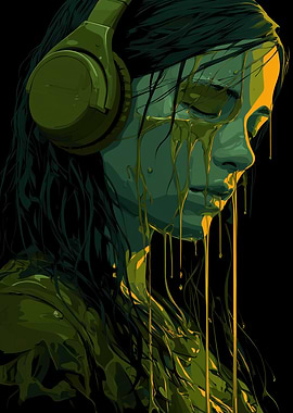 Melancholy Portrait with Headphones