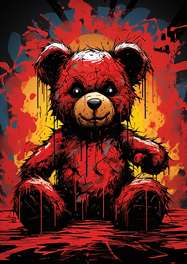 Red Teddy Bear with Dripping Paint