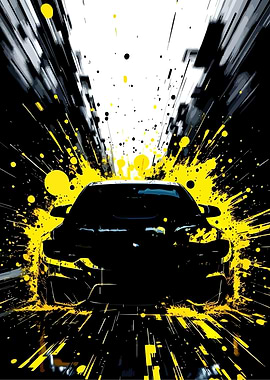 Black Car with Yellow Splatter Effect