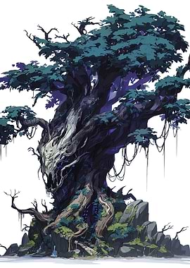 Mystical Tree with Skull Face