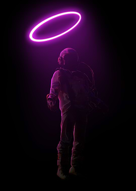 Astronaut with Neon Halo