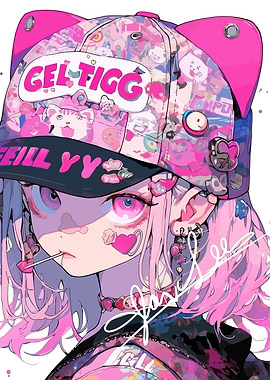 Pink Anime Girl with Cat Ear Hat