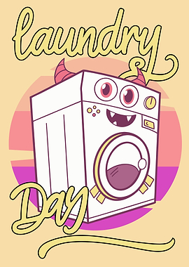 Monster Laundry Day Cartoon Illustration