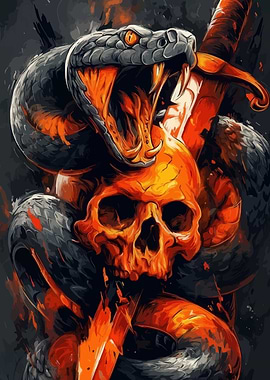 Snake, Skull, and Sword Illustration