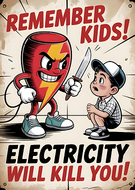 Electricity Safety Cartoon Poster