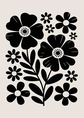 Black and Beige Floral Pattern Art
