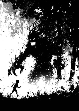 Boy Running from Forest Monster