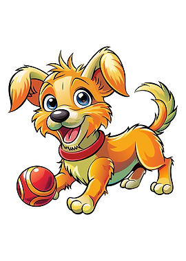 Cartoon Dog Playing with Ball