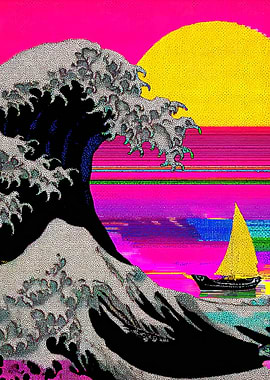 Vaporwave Great Wave Sailboat