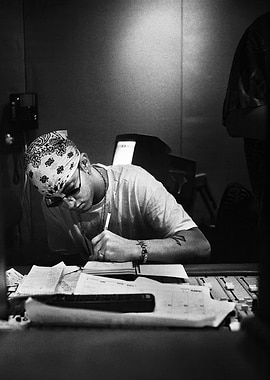 Eminem Writing in Studio, Black and White