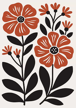 Floral Illustration with Brown Flowers