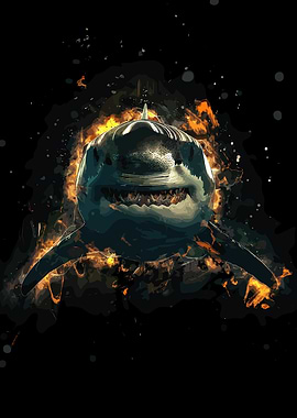 Great White Shark Surrounded by Fire