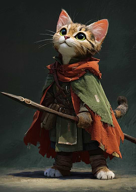 Anthropomorphic Cat Warrior with Spear