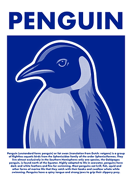 Penguin Illustration in Blue and White