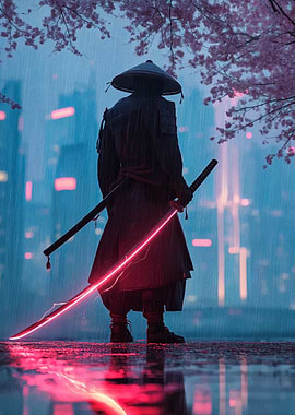 Cyberpunk Samurai with Glowing Katana