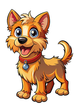 Cartoon Dog with Red Collar