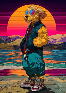 Dog in Retro-Wave Style
