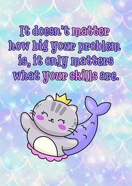 Motivational Cat Mermaid Cartoon Illustration