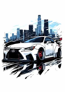 White Lexus RC with Cityscape Backdrop