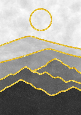 Golden Mountain Range with Sun