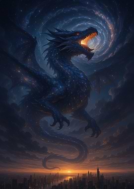 Cosmic Dragon Over Cityscape