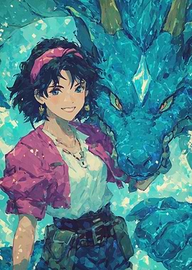 Girl with Blue Dragon Companion