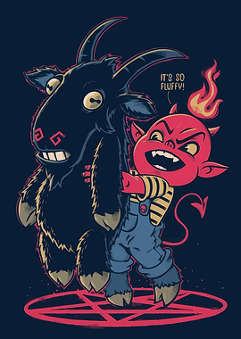 Devil and Fluffy Goat Cartoon Illustration