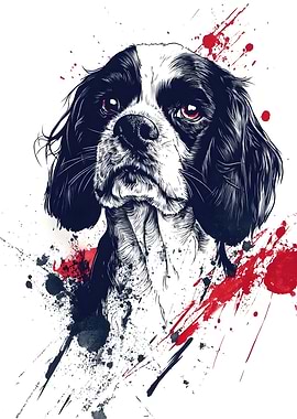Dog Portrait with Ink Splatters