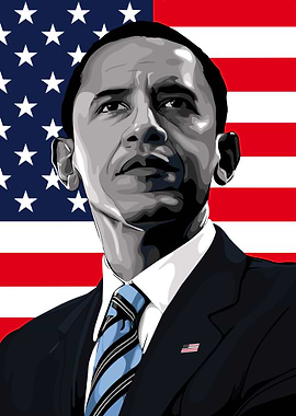 Barack Obama Portrait with American Flag