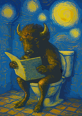 Buffalo Reading on Toilet, Starry Night