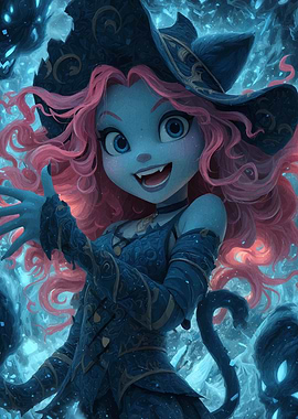 Cartoon Witch with Pink Hair
