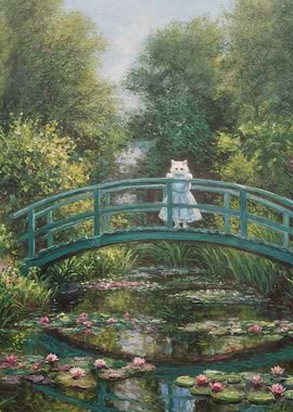 Cat on Monet's Bridge Painting