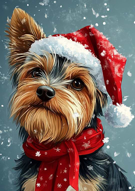 Yorkie Christmas Portrait | Yorkshire Terrier in Santa Hat