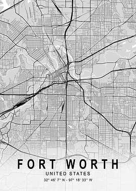 Fort Worth Light City Map
