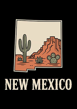 New Mexico Desert Landscape Illustration