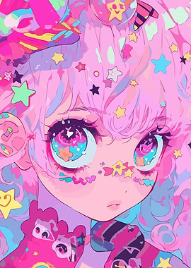 Anime Girl with Stars and Pink Hair