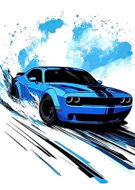 Blue Dodge Challenger Illustration