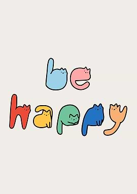 Be Happy Cat Lettering