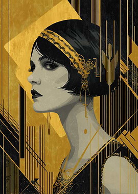 Art Deco Woman Portrait in Gold