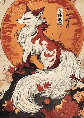 Fox Spirit in Autumn Landscape