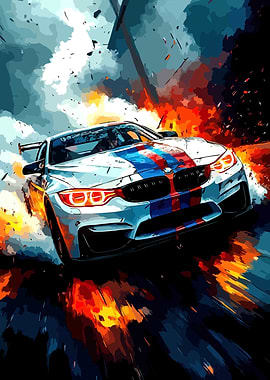 BMW M4 Racing Car Art