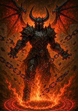 Armored Demon with Chains and Fire