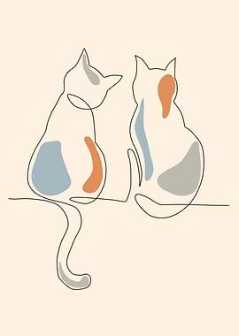 Minimalist Cats Line Art