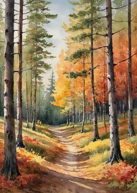 Autumn Forest Watercolor Painting