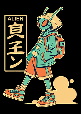 Alien Student with Backpack Illustration