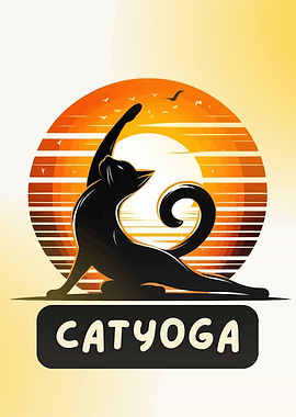 Cat Yoga Silhouette Sunset Illustration