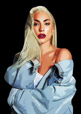 Lady Gaga Portrait with Denim Jacket